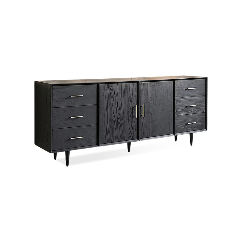 Buffet rétro en bois massif noir, H 31,5 po x l 59,06 po x P 15,75 po