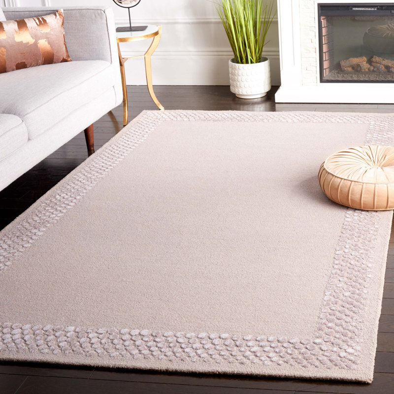 Tapis beige en laine / viscose / coton touffeté à la main Elick, Rectangle 8 pi x 10 pi