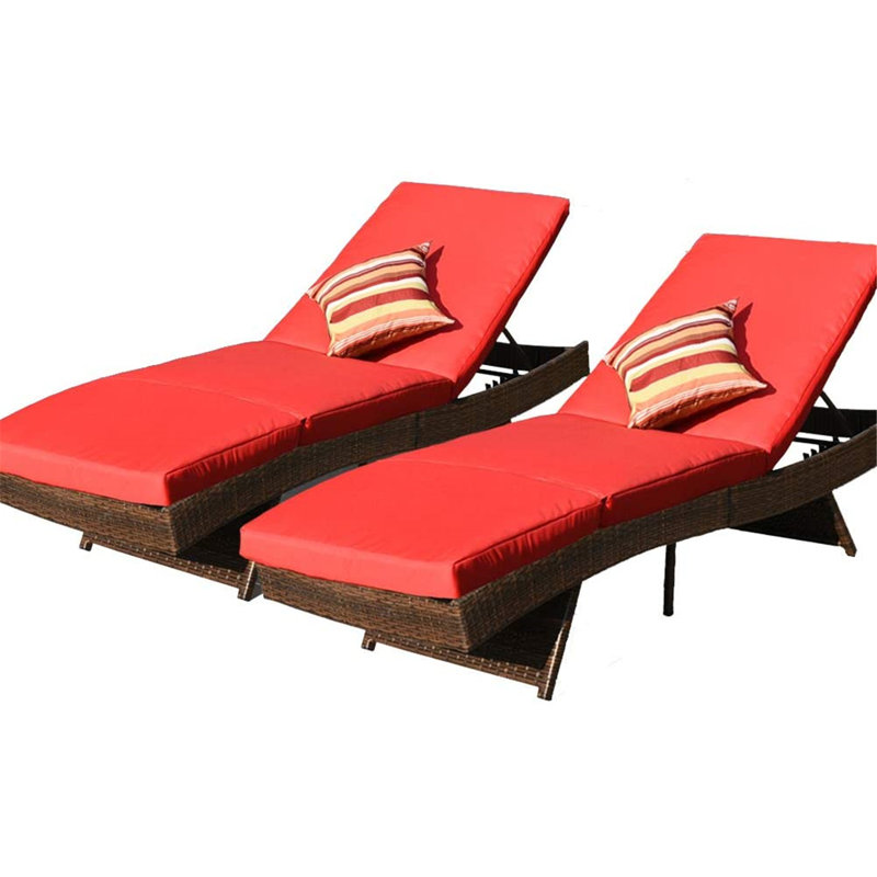 Outdoor Wicker Chaise Lounge , Cushion Included, Red