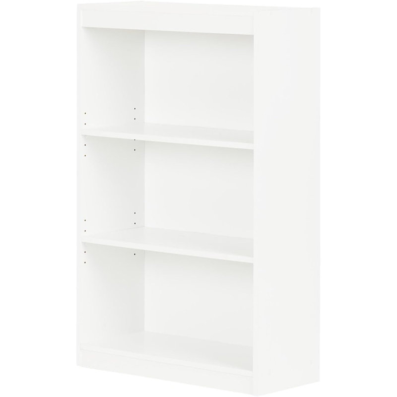 Bibliothèque à 3 tablettes, finition blanc pur, design mince contemporain, tablette de rangement verticale pour petits espaces