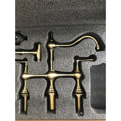 Brushed Gold Victorian Bridge Kitchen Faucet With Pull Out Sprayer