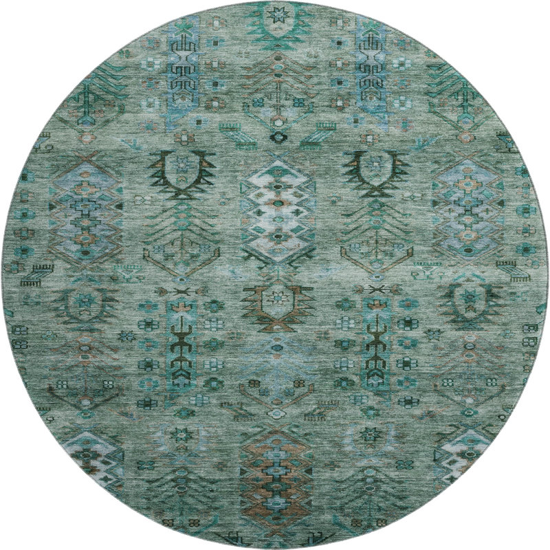 Premium Machine Washable Mayfield AMF2047 Global Rug, Green, 8' Round