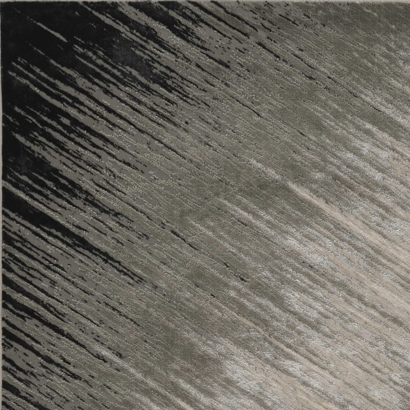 Gray and Silver Abstract Brushstroke 5' x 7' Synthetic Area Rug