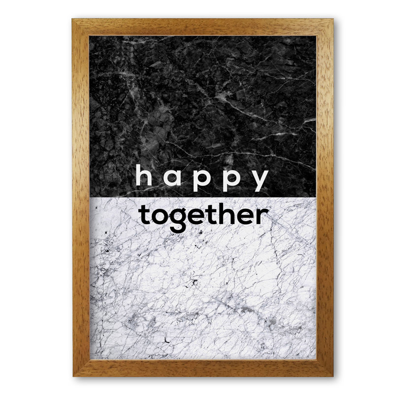 Happy Together Black & White - Print, Honey Oak Frame, 30 cm H x 21 cm W x 5 cm D