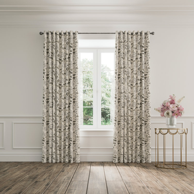 Ornamental Bloom 100% Cotton Room Darkening Curtain Pair, 66 W x 54 D cm, Grey