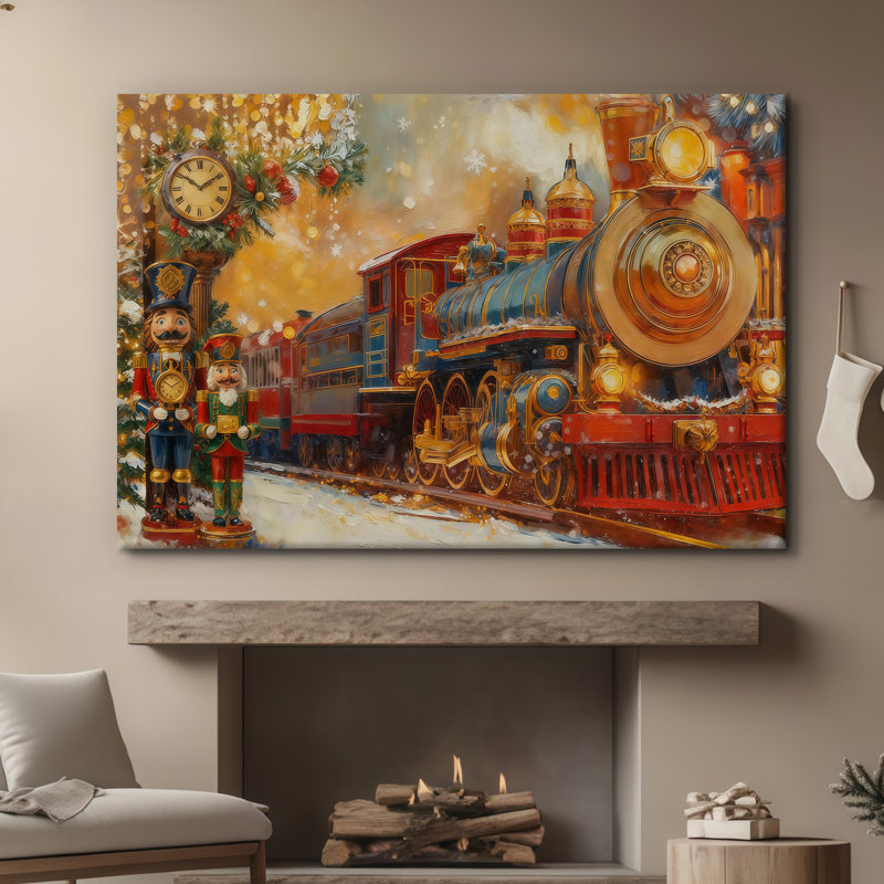 Arbre de Noël en forme de train polaire et arbre d'horloge enneigé rustique enneigé, H 24 po x l 36 po