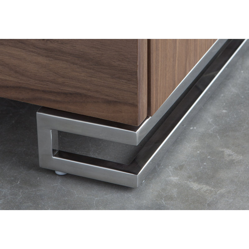 Pangea Home Tyler Modern 2-Drawer Nightstand in Walnut Wood Finish – Mid-Century Bedroom Bedside Table Storage Cabinet