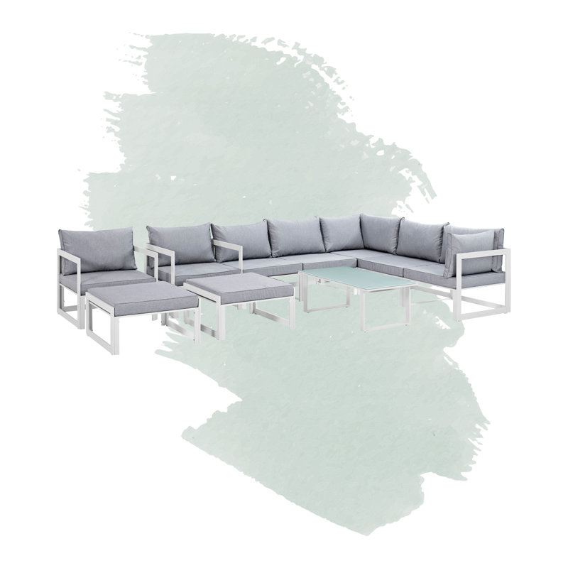 Ensemble de conversation modulaire avec coussins 10 pièces Fortuna, Blanc, Gris
