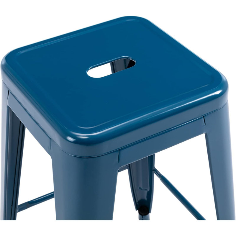 24 Inch Metal Bar Stools, Backless Counter Height Barstools with Metal Frame (Set of 4), 4, Indigo Blue