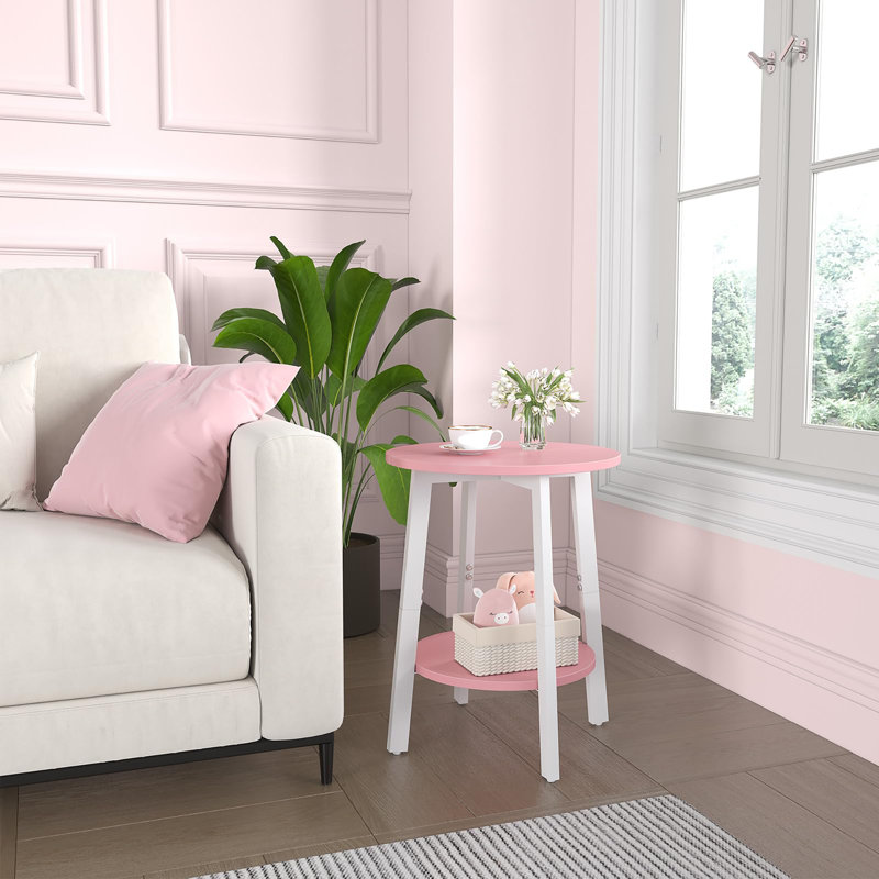 Petite table d'appoint ronde à 2 niveaux, Blanc / Rose