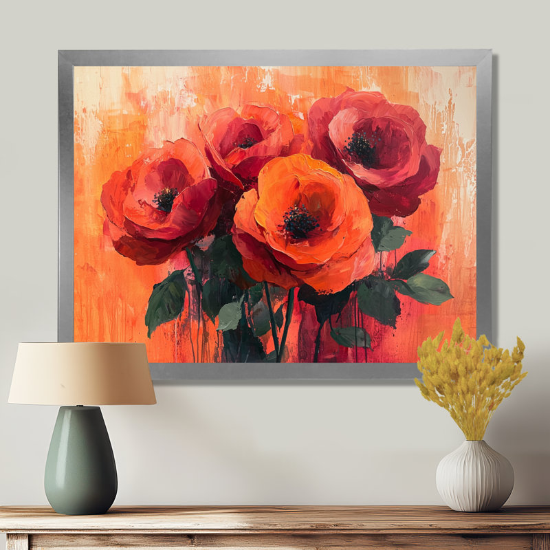 Fleurs, roses, coucher de soleil, bouquet de fleurs - art mural floral, H 12 po x l 20 po, Argent argent