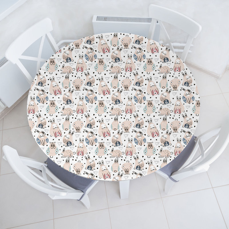 East Urban Home Easter Fitted Round Tablecloth Diameter Pale Peach Multicolor, 47.24" Round