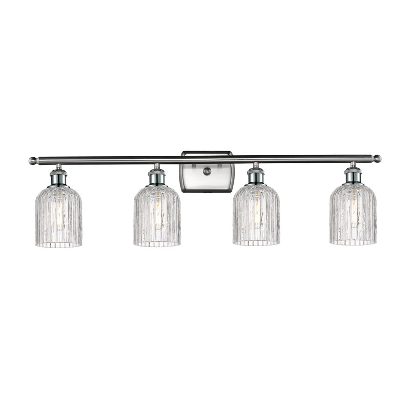 Éclairage pour meuble-lavabo à 4 lumières à intensité variable Fiennes Veil, Nickel satiné brossé, Clear