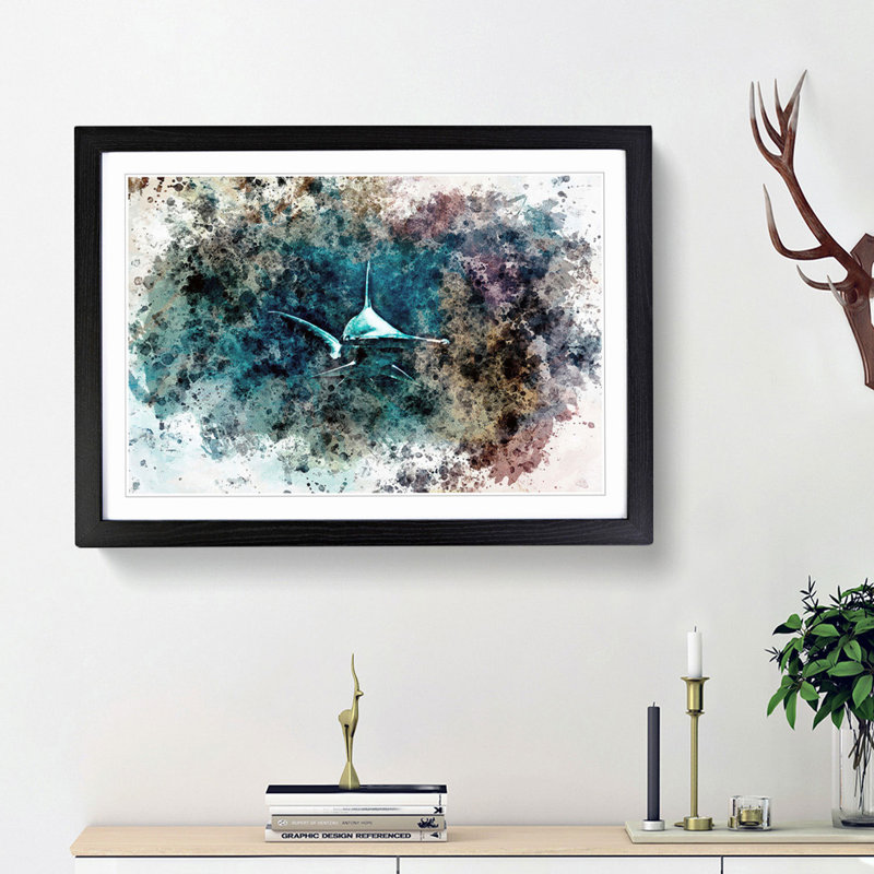 Hammerhead Shark in Abstract - Picture Frame Painting Print on MDF, Black Framed, 36cm H x 48cm W x 2cm D
