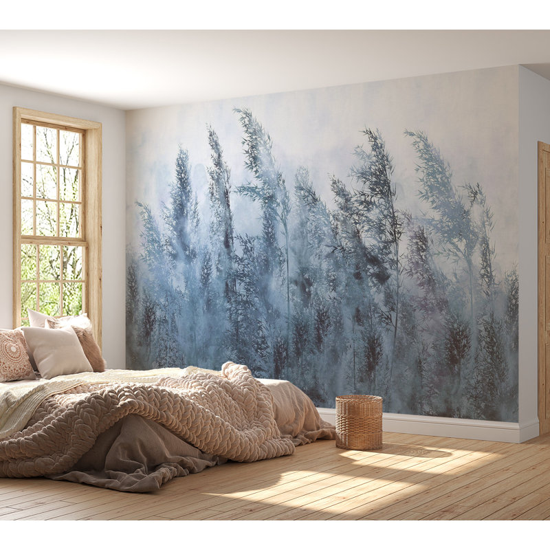 Papier peint paysage - Grandes herbes grises, L 124 po x l 177 po
