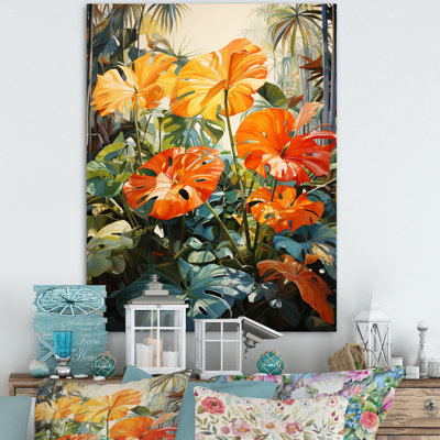 Feuillage tropical orange et vert IV
