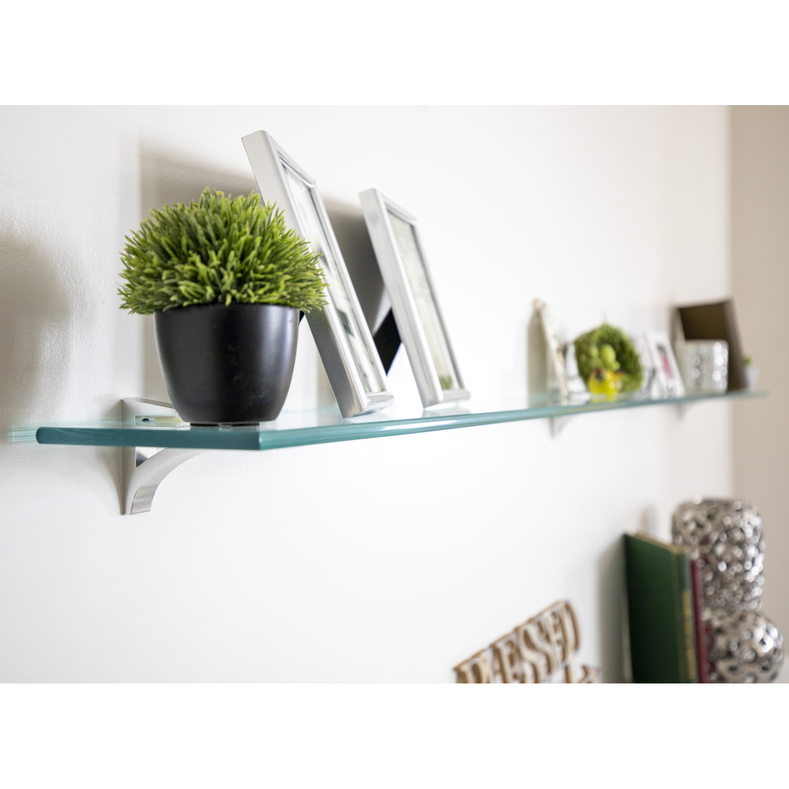 Earlham 72" Rectangular Glass Bracket Shelf, Chrome