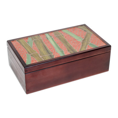 Novica Handmade Sugar Cane Visions Wood Tea Box