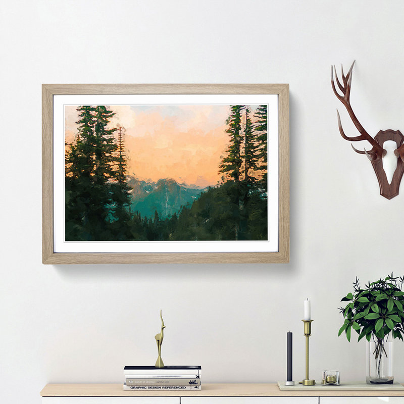 Mount Rainer in Washington in Abstract - Picture Frame Graphic Art Print, 27cm H x 36cm W x 2cm D, Oak Framed