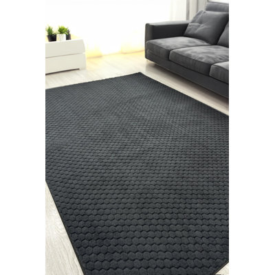 Cheza Black Geometric Machine Made Cotton Polyester Non-Slip Area Rug