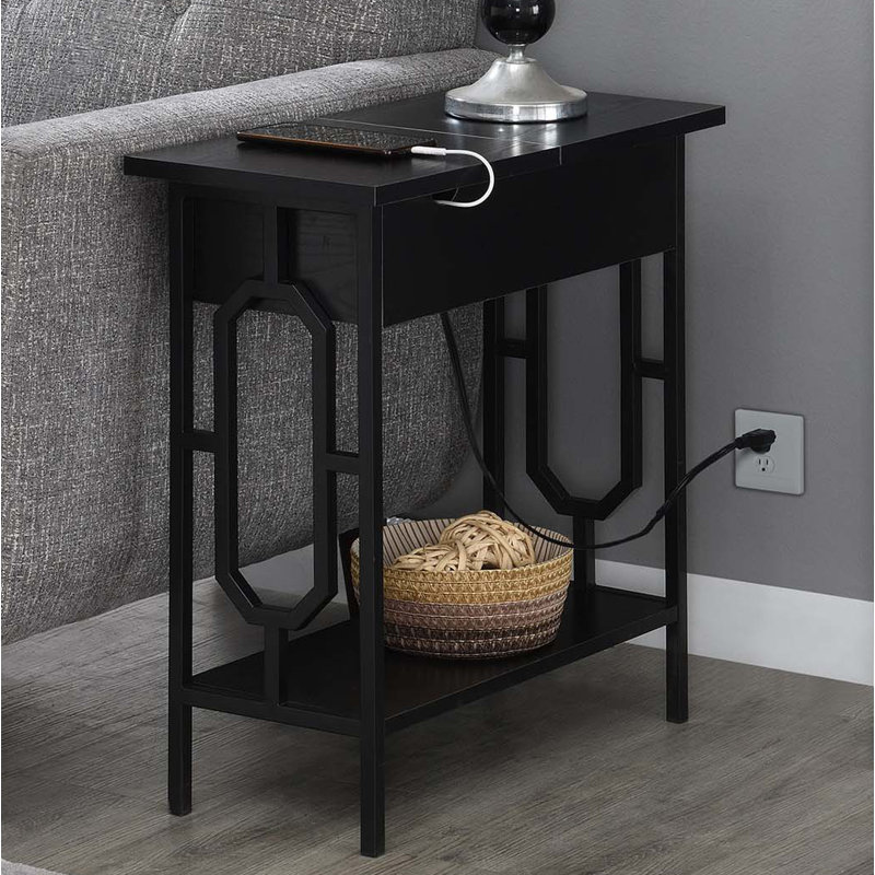 Minburn 24"H End Table with Storage and Built-In Outlets, Black