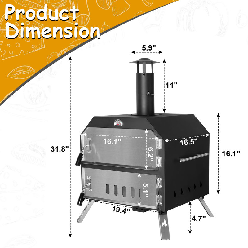 Outdoor Pizza Oven Wood Fired, 31.8" H x 19.4" W x 16.5" D