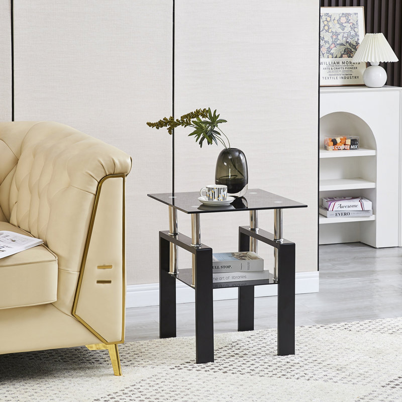 2-Layers Small Table with Storage, Black