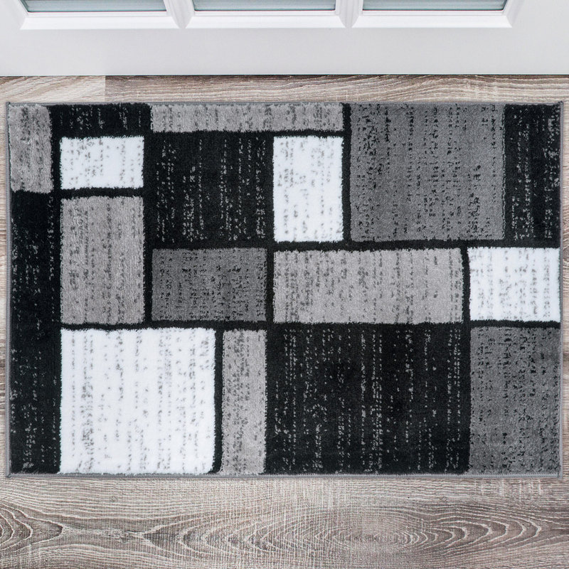 Astika Woven Geometric Gray/White/Black Area Rug – Modern Rectangles Polypropylene Carpet for Living Room, Bedroom, or Office