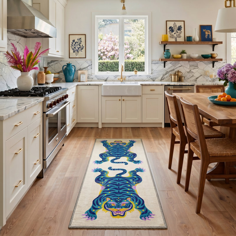 Valor Inspired Machine Washable Yellow / Blue / Beige / Purple Indoor Area Rug with Non-Slip Backing, Runner 2'6" x 8'