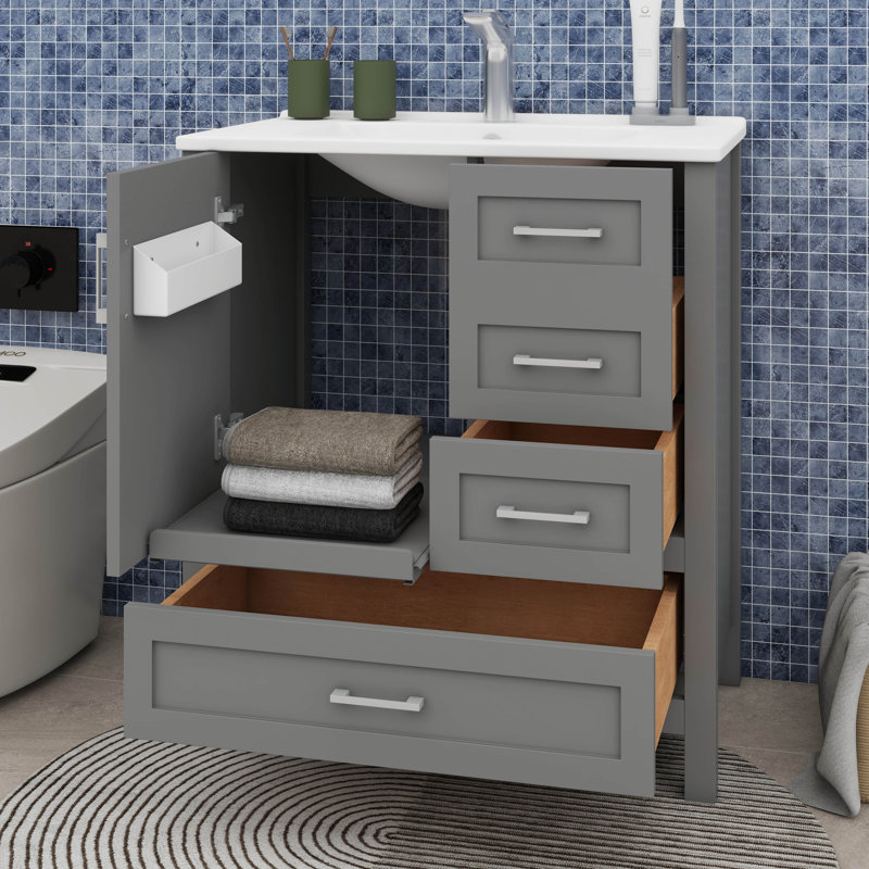 Meuble-lavabo 30 po - Meuble-lavabo moderne avec lavabo, Gris