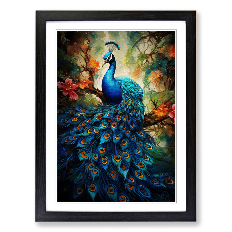 Peacock Contemporary - Framed Print, Black Framed, 46cm H x 34cm W x 2" D