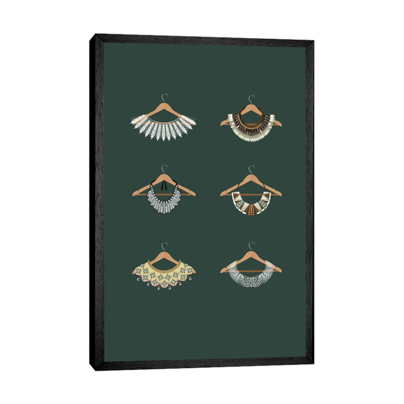 RBG Collars Illustration by Holly Van Wyck - Print on Canvas, 101.6cm H x 66.04cm W x 3.81cm D, Black Framed