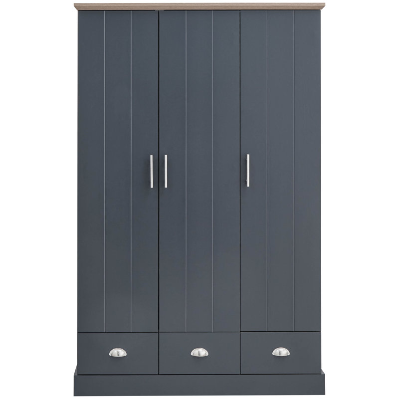 Brielle 3 Door Manufactured Wood Wardrobe, Dark Gray