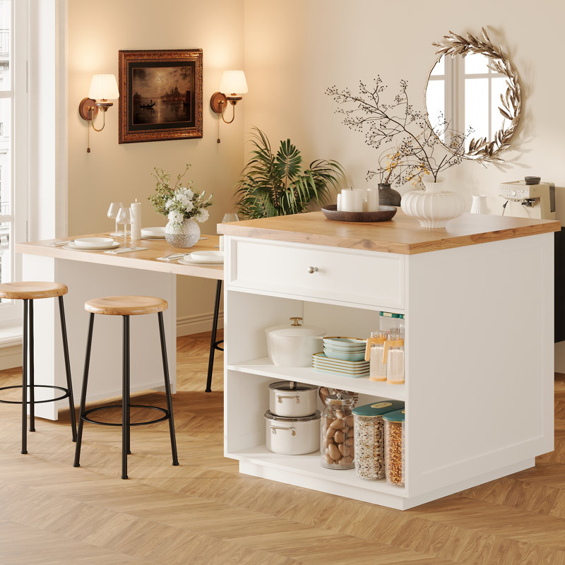 184 cm W Kitchen Island with, White