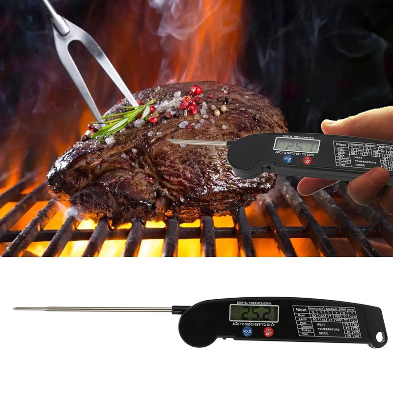 Thermomètre imperméable pour aliments Thermomètre pour barbecue pliable à arrêt automatique