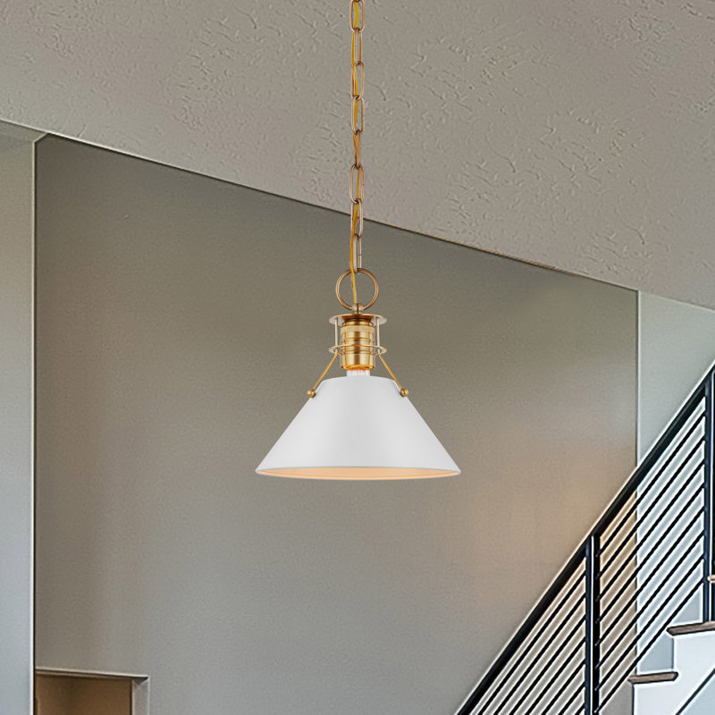 Valora 1-Light Dimmable Cone Pendant, 9.75" H x 9.5" W x 9" D, Matte White/Burnished Brass