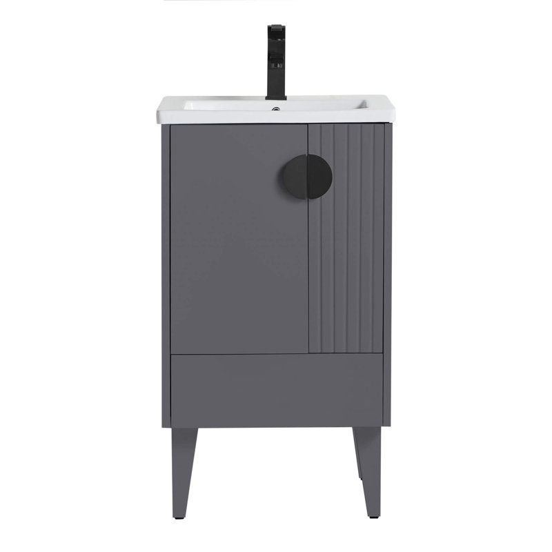 Ensemble de meuble-lavabo simple 20 po Saimah, Noir, Gris roche