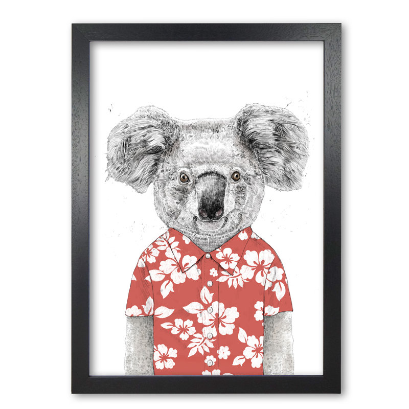 Summer Koala by Mercedes Lopes Charro - Print, 84 cm H x 59.4 cm W x 5 cm D, Black Grain