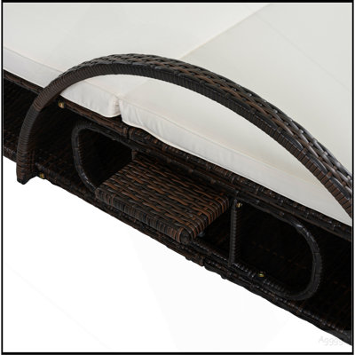 U_STYLE Méridienne d'extérieur à structure en acier avec dossier réglable, lit de bronzage double avec table d'appoint cachée et accoudoirs arqués, convient pour la terrasse de la piscine, le jardin et la cour