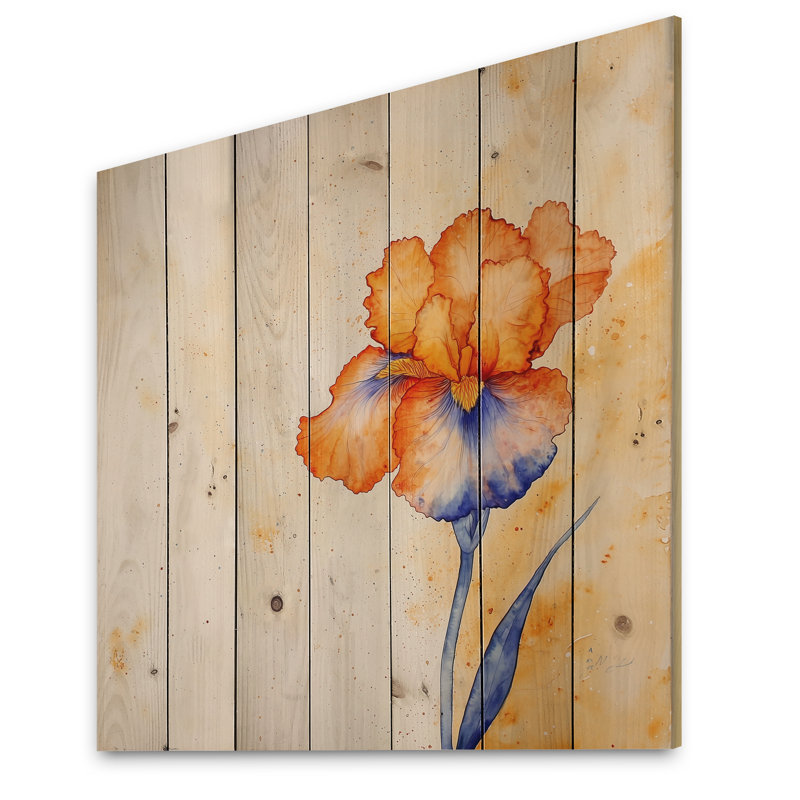 Purple And Orange Eternal Dream Of Iris I - Irises Purple Wood Print On Natural Pine Wood, 15" H x 15" W x 0.78" D