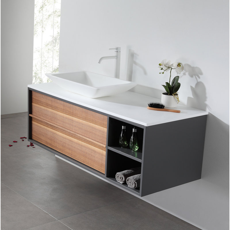 Goreme 48" W Single Wall-Mounted Vanity, White, Gray