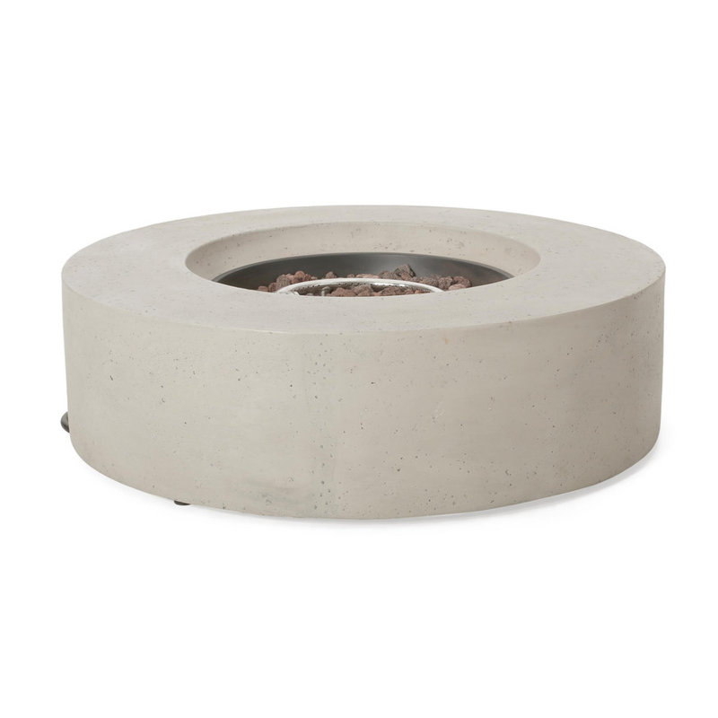 50,000 BTU Light Grey Round MgO Concrete Propane Fire Pit - Perfect for Outdoor Patio & Garden, Light Gray