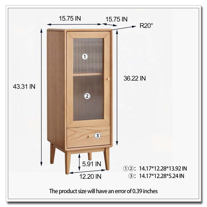 Armoire décorative avec porte vitrée, 2 tablettes, 1 tiroir et poignée en laiton pour le meuble télé d'entrée
