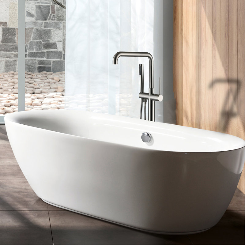 Blush Color Freestanding Bathtub Faucet With Hand Shower , 3 Handles, Metal, 6.29 In W X D 43.12 H, 11.44 Lb W/ Shower, Blush, 6.29" , 43.12" - Bathroom Accessory