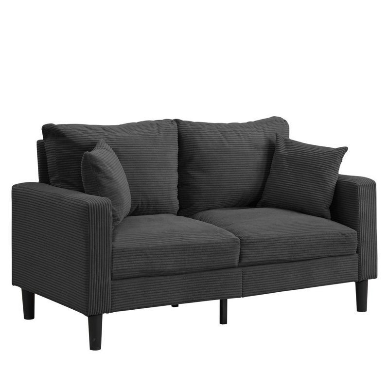 74" High Resilience Three Seater Sofa, Dark Gray Corduroy, 34.6" H x 74.8" W x 30.7" D
