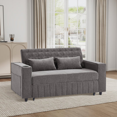 61.2" W Upholstered Convertible Sleeper Sofa Bed With Adjustable Backrest