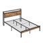 Très grande base de lit plateforme en métal avec tête de lit et pied de lit en bois avec doublure USB, pas de sommier tapissier, grand rangement sous le lit, assemblage facile