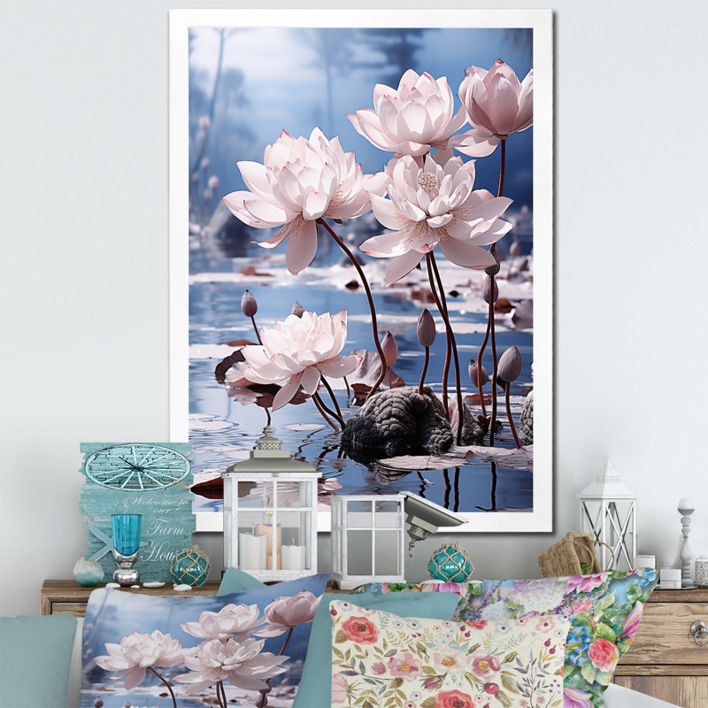 Égypte, fleurs de lotus I sur toile, Cadre photo blanc, H 44 po x l 34 po x P 1,5 po