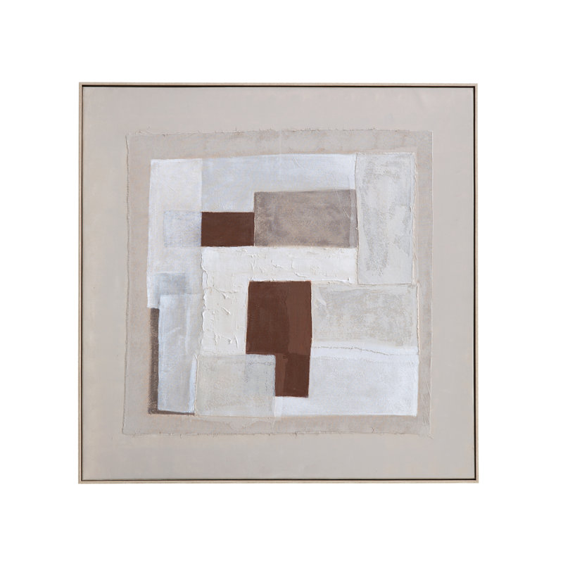 Amsterdam Abstract Neutral Framed Canvas Wall Art in Natural Wood