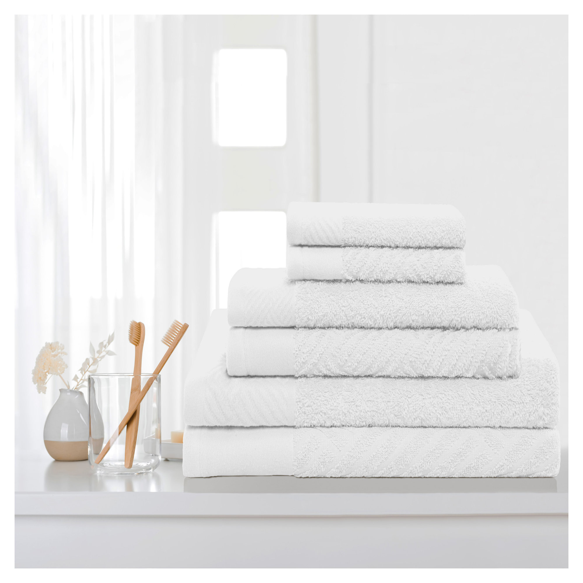 Aldin 6 Piece Certified Egyptian Cotton Towel Set, White
